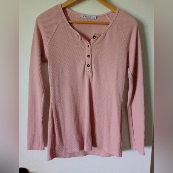 Pink Henley Long Sleeve Top Size Medium - Picture 1 of 8